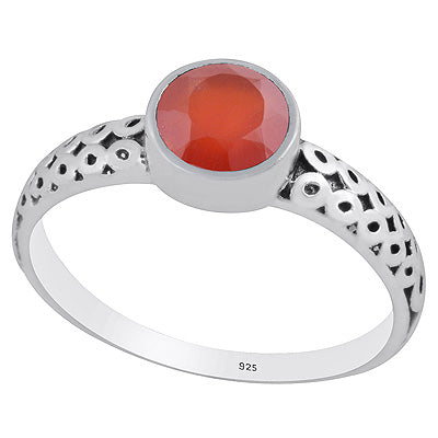 Alluring Oxidised Handcrafted Work Around Carnelian Round Shape 925 Sterling Solid Silver Ring - R1002346-13