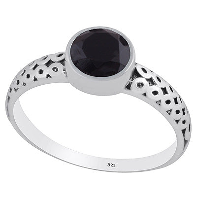 Alluring Oxidised Handcrafted Work Around Black Onyx Round Shape 925 Sterling Solid Silver Ring - R1002346-14
