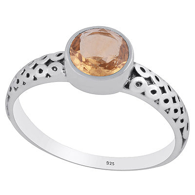 Alluring Oxidised Handcrafted Work Around Citrine Round Shape 925 Sterling Solid Silver Ring - R1002346-3
