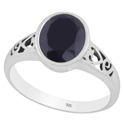 Gorgeous Handcrafted Cut Work Around Black Onyx Oval Shape 925 Sterling Solid Silver Ring - R1002347-14