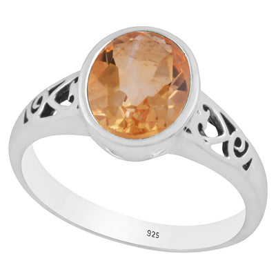Gorgeous Handcrafted Cut Work Around Citrine Oval Shape 925 Sterling Solid Silver Ring - R1002347-4