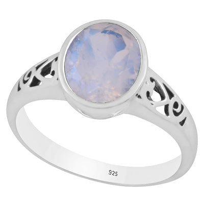 Gorgeous Handcrafted Cut Work Around Rainbow Moonstone Oval Shape 925 Sterling Solid Silver Ring - R1002347-5