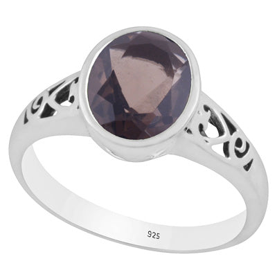 Gorgeous Handcrafted Cut Work Around Smoky Topaz Oval Shape 925 Sterling Solid Silver Ring - R1002347-7