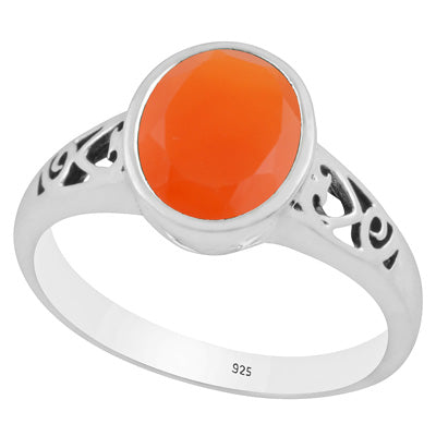 Gorgeous Handcrafted Cut Work Around Carnelian Oval Shape 925 Sterling Solid Silver Ring - R1002347-9
