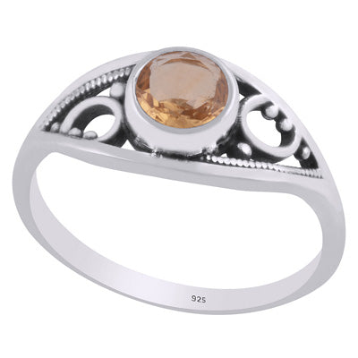 Alluring Handcrafted Rawa Work Around Citrine Round Shape 925 Sterling Solid Silver Ring - R1002348-4
