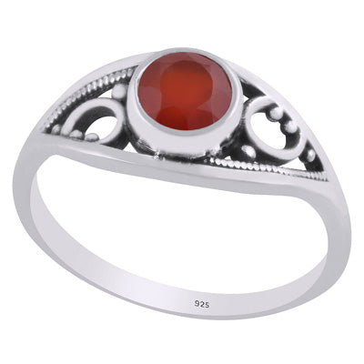 Alluring Handcrafted Rawa Work Around Carnelian Round Shape 925 Sterling Solid Silver Ring - R1002348-9