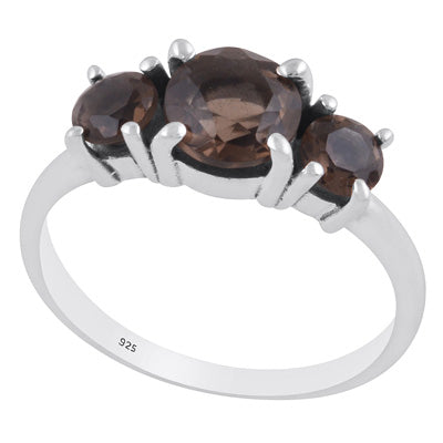 Beautiful Prong Setting Around Multiple Smoky Topaz Round Shape 925 Sterling Solid Silver Ring - R1002349-6