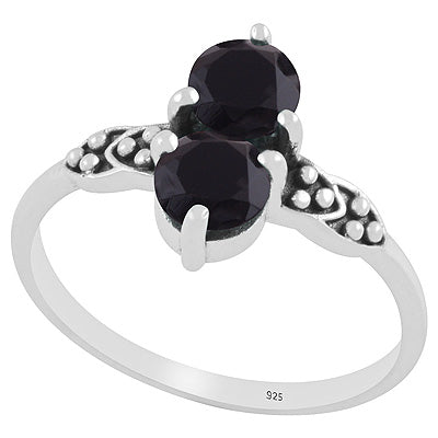 Stunning Oxidised Rawa Work Around Black Onyx Round Shape 925 Sterling Solid Silver Ring - R1002350-11
