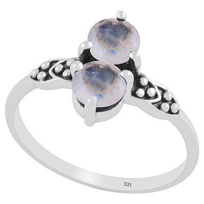Stunning Oxidised Rawa Work Around Rainbow Moonstone Round Shape 925 Sterling Solid Silver Ring - R1002350-14
