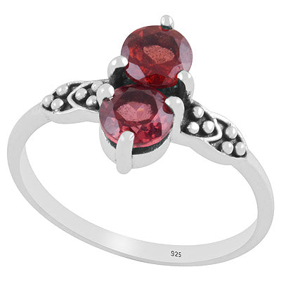 Stunning Oxidised Rawa Work Around Garnet Round Shape 925 Sterling Solid Silver Ring - R1002350-2