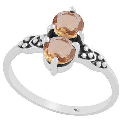 Stunning Oxidised Rawa Work Around Citrine Round Shape 925 Sterling Solid Silver Ring - R1002350-4