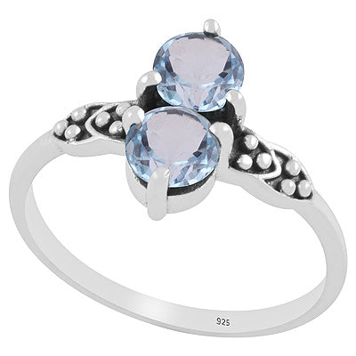 Stunning Oxidised Rawa Work Around Blue Topaz Round Shape 925 Sterling Solid Silver Ring - R1002350-6