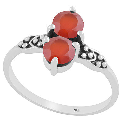 Stunning Oxidised Rawa Work Around Carnelian Round Shape 925 Sterling Solid Silver Ring - R1002350-7