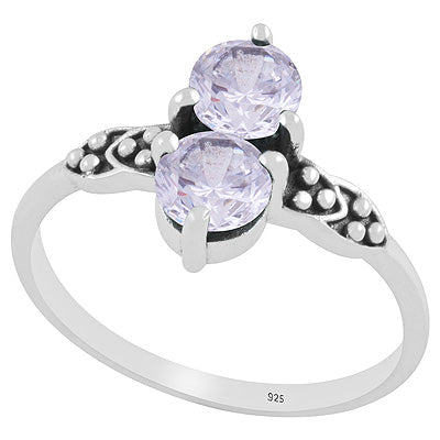 Stunning Oxidised Rawa Work Around White Cubic Zirconia Round Shape 925 Sterling Solid Silver Ring - R1002350-9