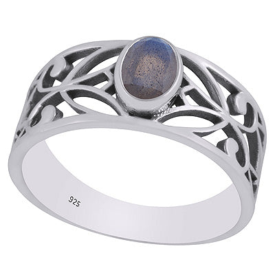 Gorgeous Cut Work Around Labradorite Oval Shape 925 Sterling Solid Silver Ring - R1002355-11