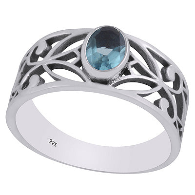 Gorgeous Cut Work Around Blue Topaz Oval Shape 925 Sterling Solid Silver Ring - R1002355-12