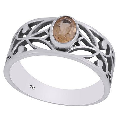 Gorgeous Cut Work Around Citrine Oval Shape 925 Sterling Solid Silver Ring - R1002355-4