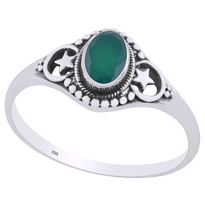 Gorgeous Handcrafted Star Green Onyx Oval Shape 925 Sterling Solid Silver Ring - R1002358-10