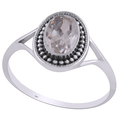 Alluring Rawa Work Around White Cubic Zirconia Oval Shape 925 Sterling Solid Silver Ring - R1002359-11
