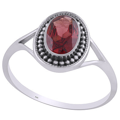 Alluring Rawa Work Around Garnet Oval Shape 925 Sterling Solid Silver Ring - R1002359-2