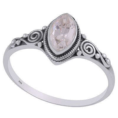 Beautiful Coil Work Around White Cubic Zirconia Marquise Shape 925 Sterling Solid Silver Ring - R1002360-11