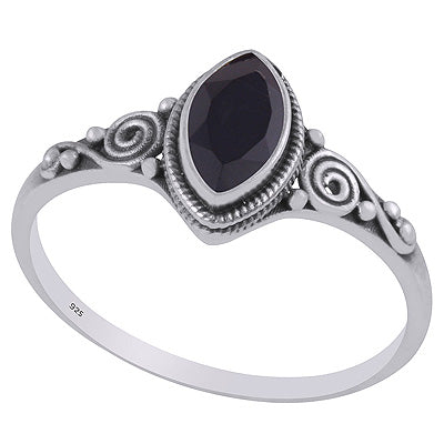 Beautiful Coil Work Around Black Onyx Marquise Shape 925 Sterling Solid Silver Ring - R1002360-12