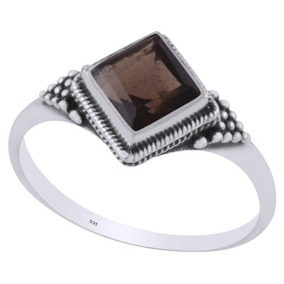 Alluring Rawa Work Around Smoky Topaz Rhombus Shape 925 Sterling Solid Silver Ring - R1002361-7