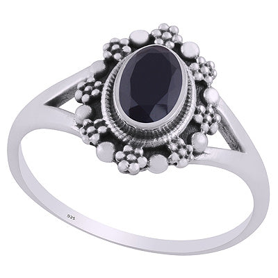 Beautifully Flower Rawa Work Around Black Onyx Oval Shape 925 Sterling Solid Silver Rings - R1002362-12