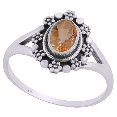 Beautifully Flower Rawa Work Around Citrine Oval Shape 925 Sterling Solid Silver Rings - R1002362-4