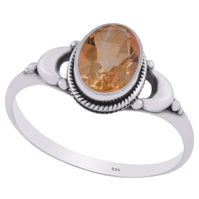 Alluring Crescent Moon Around Citrine Oval Shape 925 Sterling Solid Silver Ring - R1002365-4