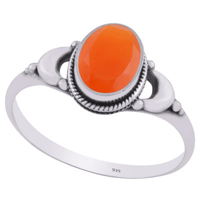 Alluring Crescent Moon Around Carnelian Oval Shape 925 Sterling Solid Silver Ring - R1002365-9