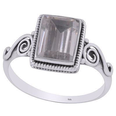 Stunning Coil Wire Work Around White Cubic Zirconia Rectangle Shape 925 Sterling Solid Silver Ring - R1002366-10