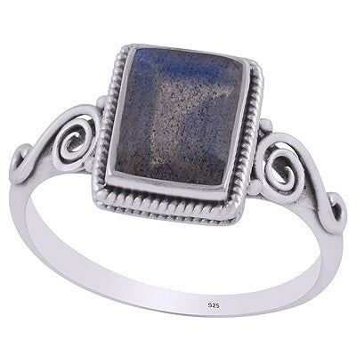 Stunning Coil Wire Work Around Labradorite Rectangle Shape 925 Sterling Solid Silver Ring - R1002366-5