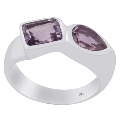 Alluring Multiple Gemstone Amethyst Rectangle,Pear Shape 925 Sterling Solid Silver Ring - R1002367-1