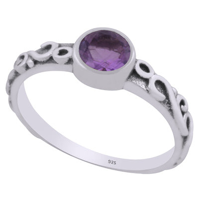 Gorgeous Handcrafted Wire Work Around Amethyst Round Shape 925 Sterling Solid Silver Ring - R1002368-1