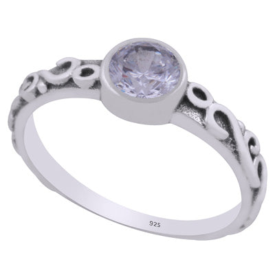 Gorgeous Handcrafted Wire Work Around White Cubic Zirconia Round Shape 925 Sterling Solid Silver Ring - R1002368-11