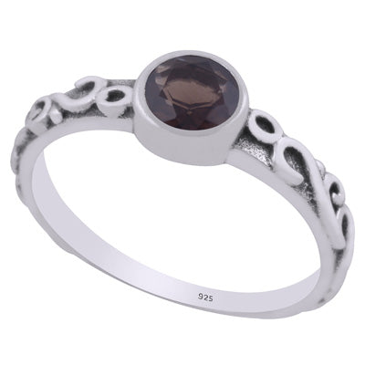 Gorgeous Handcrafted Wire Work Around Smoky Topaz Round Shape 925 Sterling Solid Silver Ring - R1002368-7