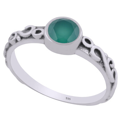 Gorgeous Handcrafted Wire Work Around Green Onyx Round Shape 925 Sterling Solid Silver Ring - R1002368-8