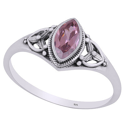 Gorgeous Handcrafted Work Around Pink Cubic Zirconia Marquise Shape 925 Sterling Solid Silver Ring - R1002371-11