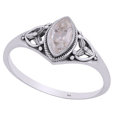 Gorgeous Handcrafted Work Around White Cubic Zirconia Marquise Shape 925 Sterling Solid Silver Ring - R1002371-12