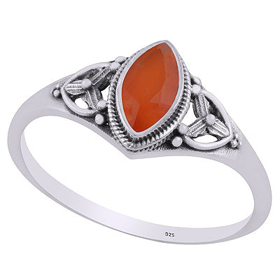 Gorgeous Handcrafted Work Around Carnelian Marquise Shape 925 Sterling Solid Silver Ring - R1002371-13