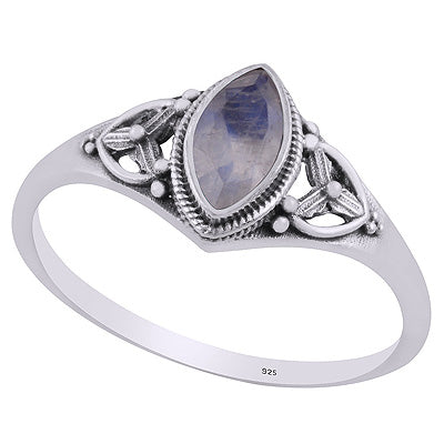 Gorgeous Handcrafted Work Around Rainbow Moonstone Marquise Shape 925 Sterling Solid Silver Ring - R1002371-5