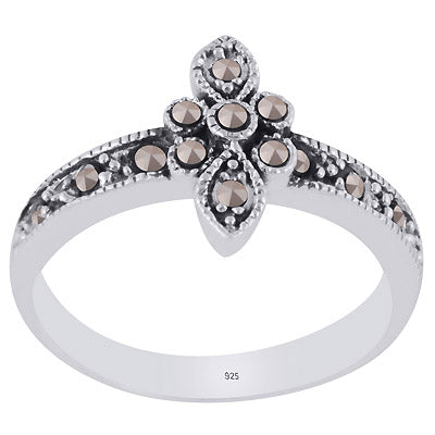 Gorgeous Studded w/ Gemstone Marcasite Round Shape 925 Sterling Solid Silver Ring - R1002375-1