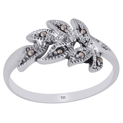 Alluring leaf Around Marcasite Round Shape 925 Sterling Solid Silver Ring - R1002376-1