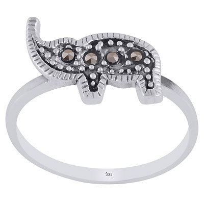 Beautiful Elephant Around Marcasite Round Shape 925 Sterling Solid Silver Ring - R1002378-1