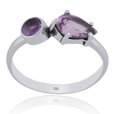 Gorgeous Multiple Gemstones Amethyst Round,Pear Shape 925 Sterling Solid Silver Ring - R1002402-12