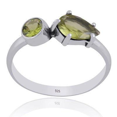 Gorgeous Multiple Gemstones Peridot Round,Pear Shape 925 Sterling Solid Silver Ring - R1002402-14