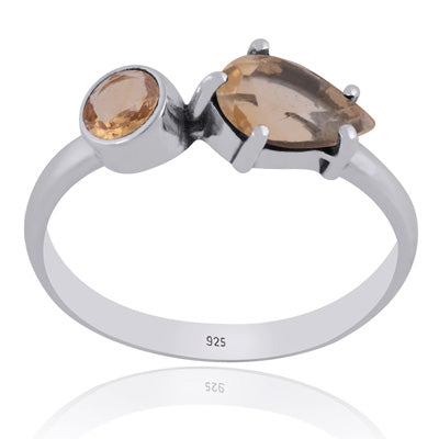 Gorgeous Multiple Gemstones Citrine Round,Pear Shape 925 Sterling Solid Silver Ring - R1002402-15
