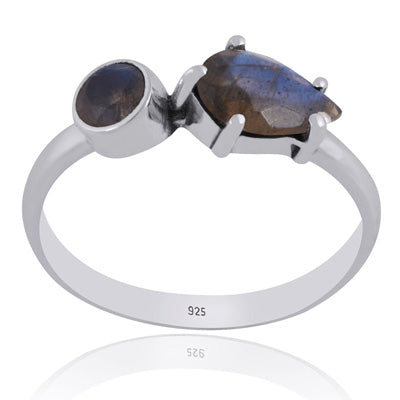 Gorgeous Multiple Gemstones Labradorite Round,Pear Shape 925 Sterling Solid Silver Ring - R1002402-17