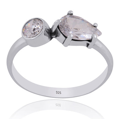 Gorgeous Multiple Gemstones White Cubic Zirconia Round,Pear Shape 925 Sterling Solid Silver Ring - R1002402-20